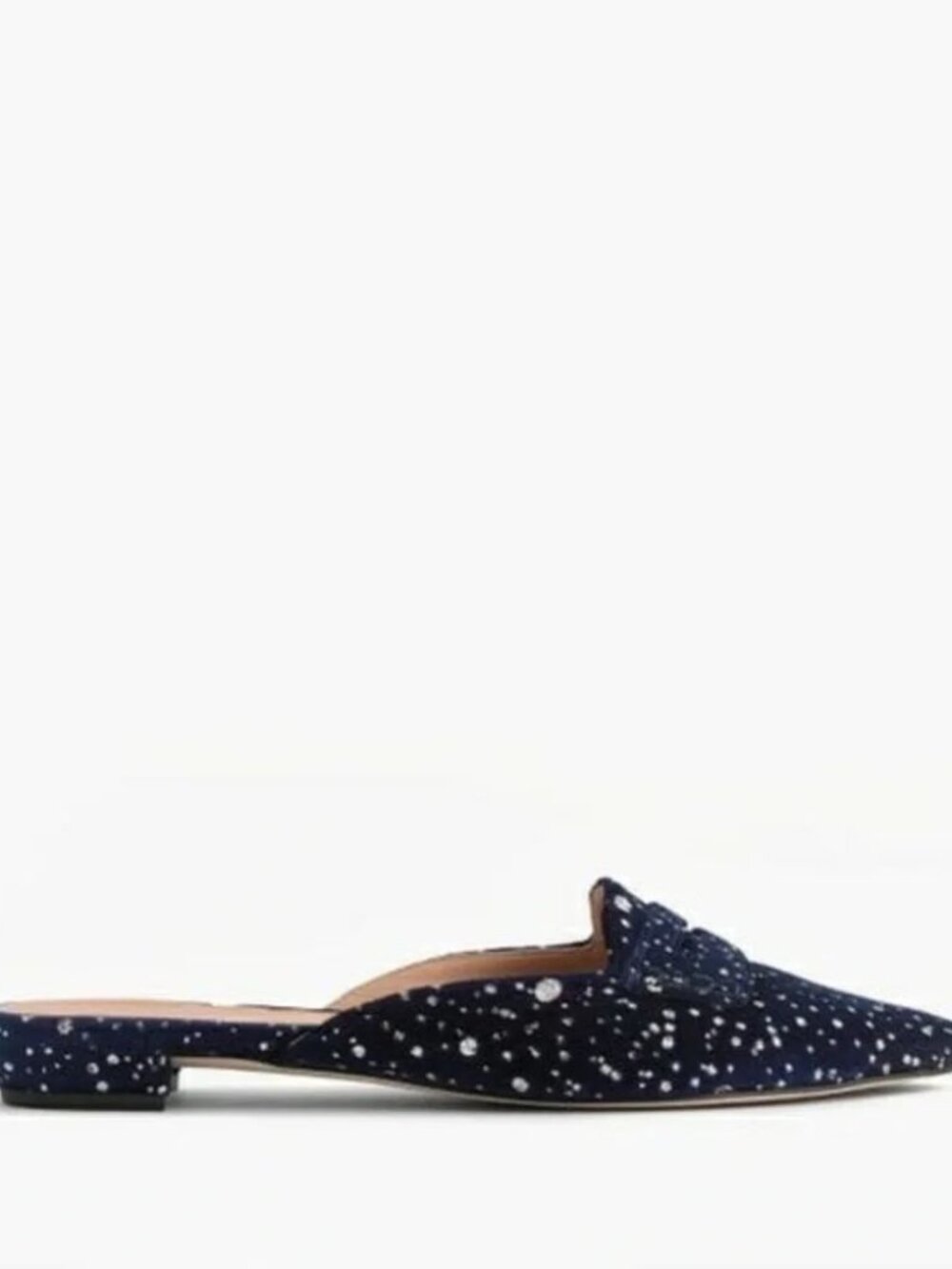 J.Crew Navy Velvet Crystal Studded Pointed Toe Mule Flats Size 7.5 Loafers